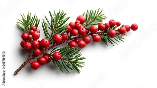 A sprig of evergreen with bright red berries, perfect for holiday decoration
