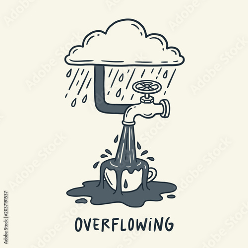 Water pouring from faucet into mug.