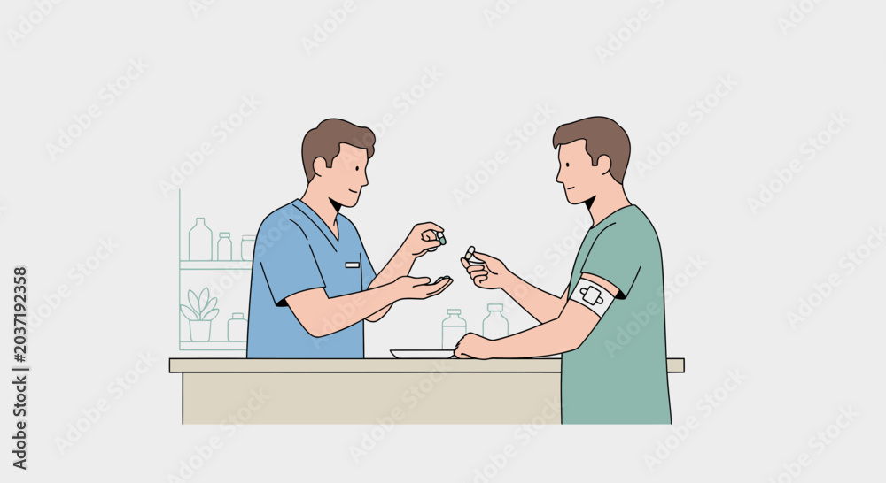 Obraz premium Doctor Giving Medicine To Patient - Medical Consultation and Pharmacy Scene