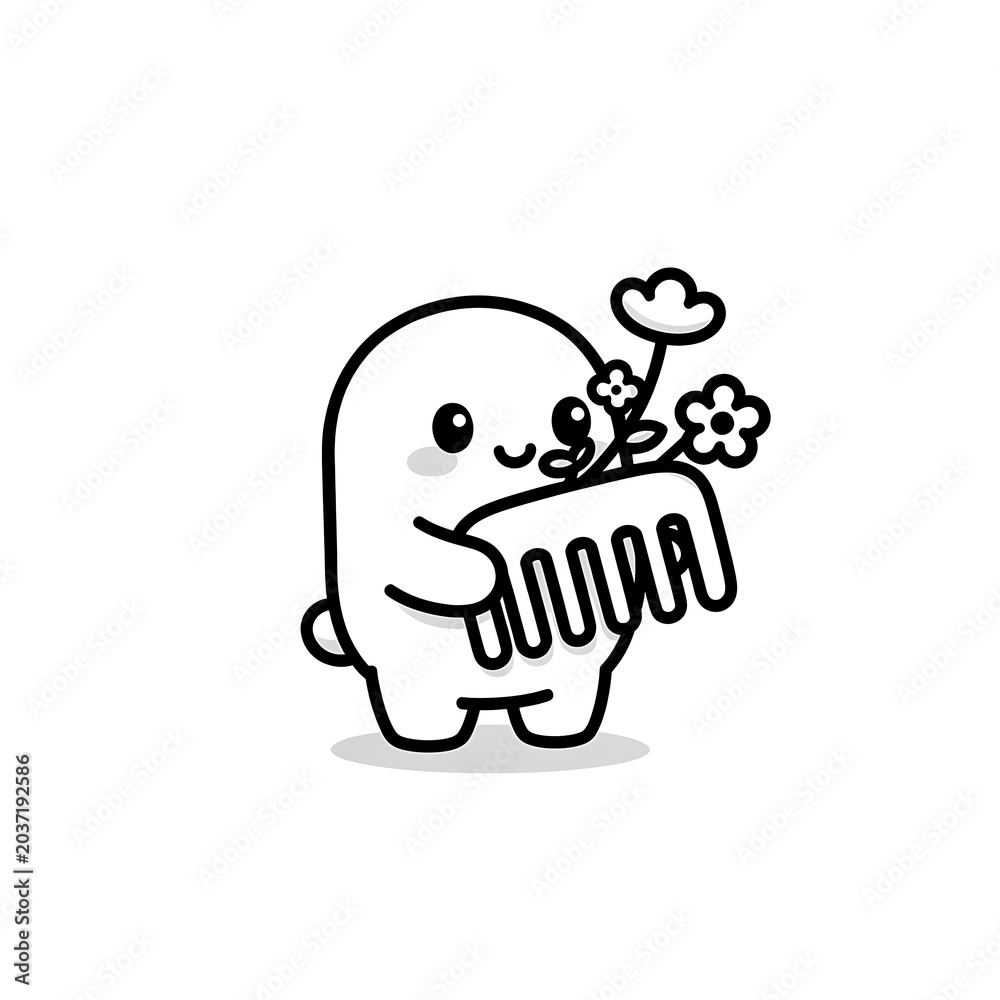 Fototapeta premium Cute smiling cartoon face with thick black outline vector illustration.