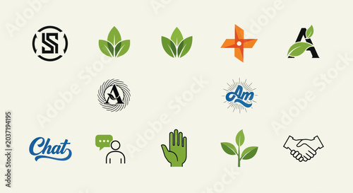Set of Icons: Branding, Nature, Communication, Business, and Health