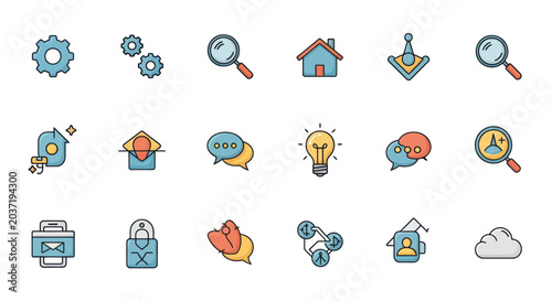Set of icons for web design, SEO, business, communication, and technology