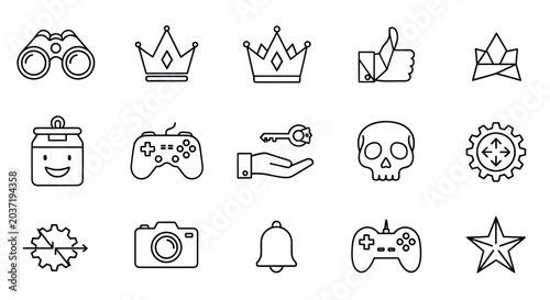 Set of Icons: Gaming, Royalty, Success, and Technology Icons