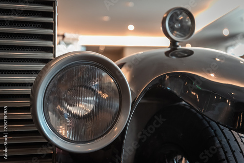 vintage retro car collection in the garage close up