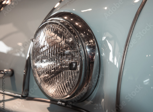 vintage retro car collection in the garage close up
