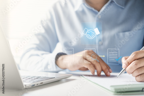 Tableau sur toile Procurement process management, Digital and paper document approval, contract ve