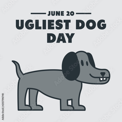 Ugliest Dog Day vector illustration on June 20. Funny cartoon grey dog with buck teeth isolated on light background..