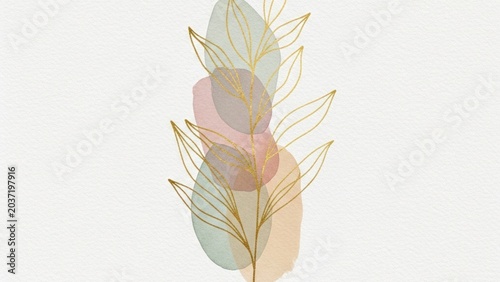 Minimalist elegance meets organic beauty in this stunning gold and watercolor botanical illustration.