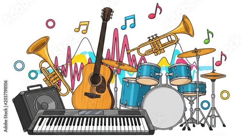 Bring the energy of a live band to life with this colorful and creative musical illustration.