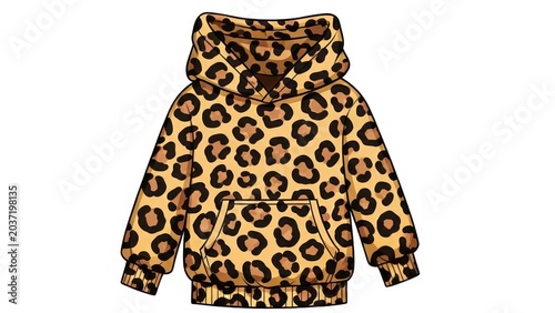 Embrace bold urban style with this cozy and vibrant leopard print hoodie illustration.