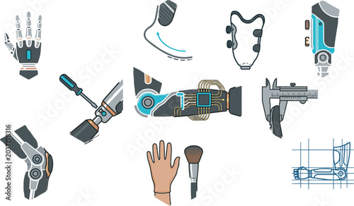 Foto Prosthetics and Biomechanical Rehabilitation Icon Collection Featuring Artificia