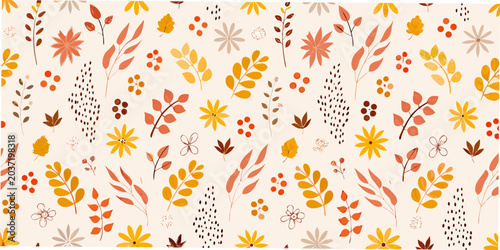 Φωτογραφία Floral ornament with autumn leaves and stems watercolor style