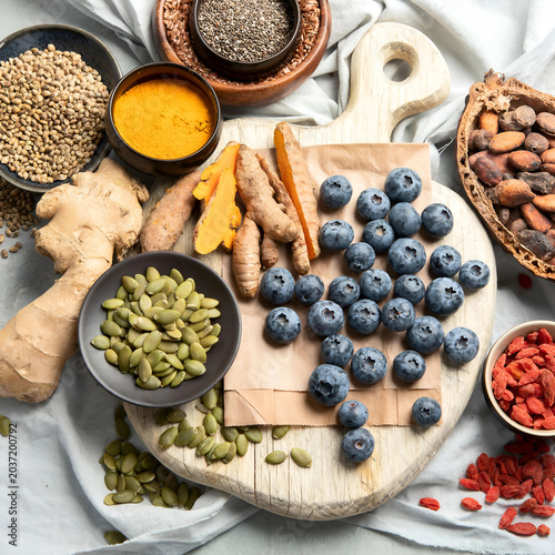 Best Superfoods for Health: Turmeric, Blueberries, Ginger, Goji Berries & Seeds Collection