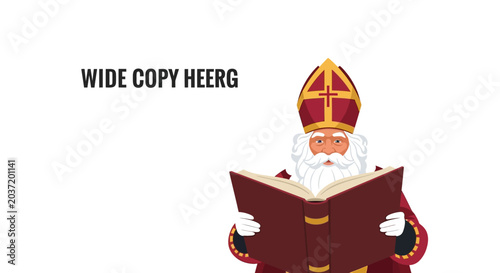 Foto Saint Nicholas reading a book, holiday character illustration
