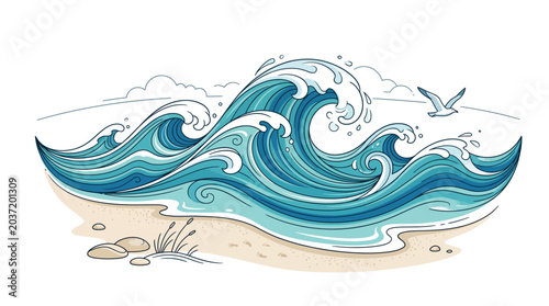 Fotografie Large Ocean Wave Crashing on Shore.