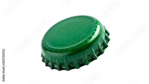 Green metallic bottle cap beer soda container closure on transparent background