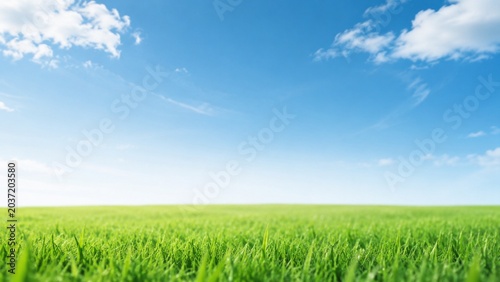 Fresh Grass Foreground With Open Blue Sky