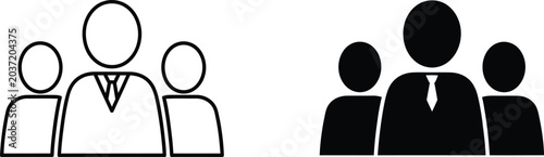 Simple line and solid style icons of business team or group of people