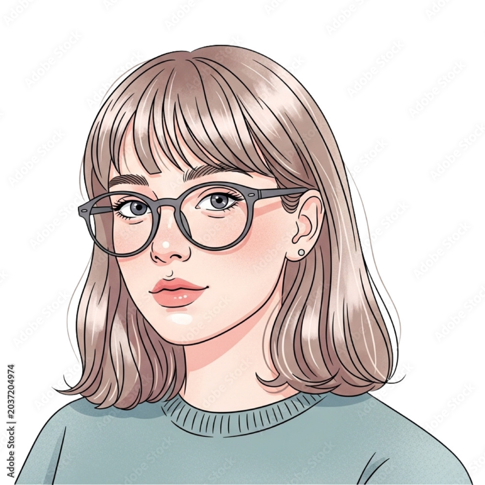 Fototapeta premium A woman with glasses and brown hair on a transparent background PNG