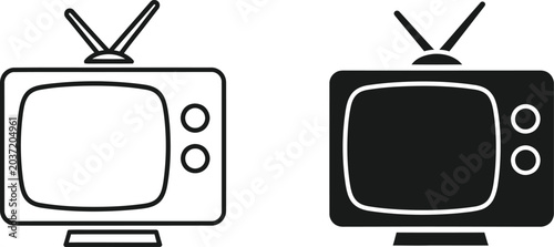 Vintage television set icons outline and silhouette versions for design