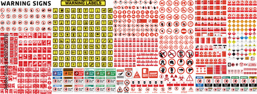 Fotografie Warning and Prohibition Sign Collection Safety Labels Caution Symbols and Hazard