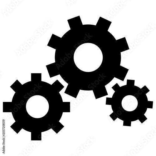 Fotografie Three interlocking black gears icon, mechanical cogwheels vector illustration is