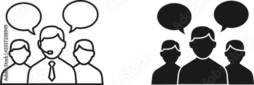 Business communication icon set line art and solid silhouette versions