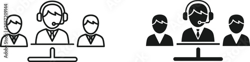 Customer service team icon set line and solid vector illustrations
