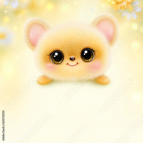 Cute Fluffy Cartoon Honey Bee with Big Sparkling Eyes