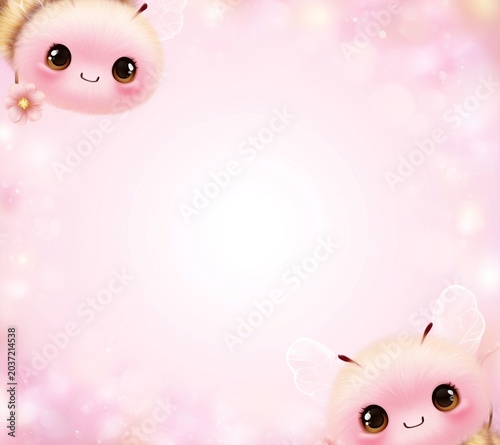 Cute Fluffy Cartoon Honey Bee with Big Sparkling Eyes