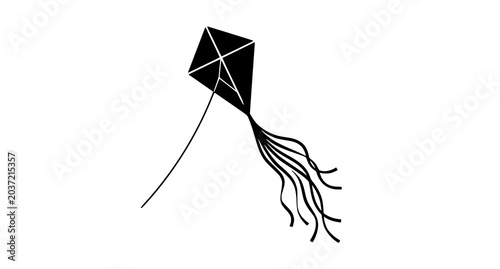 Foto Simple black silhouette kite with fluttering tail streamers in motion vector ill