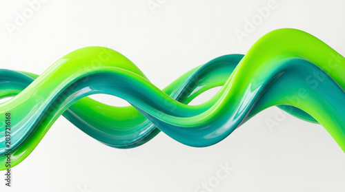 Abstract green and blue flowing wave background with glossy liquid shapes