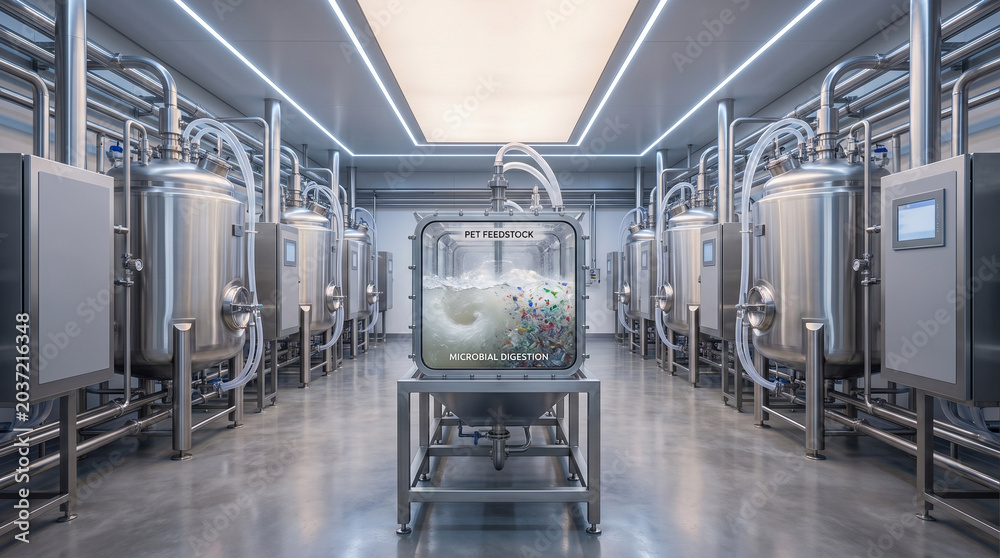 Fototapeta premium Industrial Bioreactor Facility Processing PET Waste With Microbial Conversion