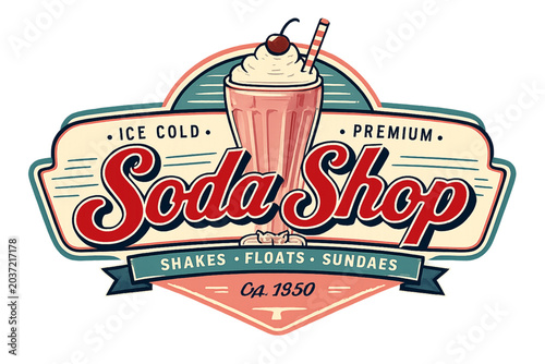 Tableau sur toile retro soda shop, milkshake logo, vintage diner logo, retro typography, milkshake