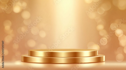 Golden podium with bokeh background, perfect for product display and awards ceremonies