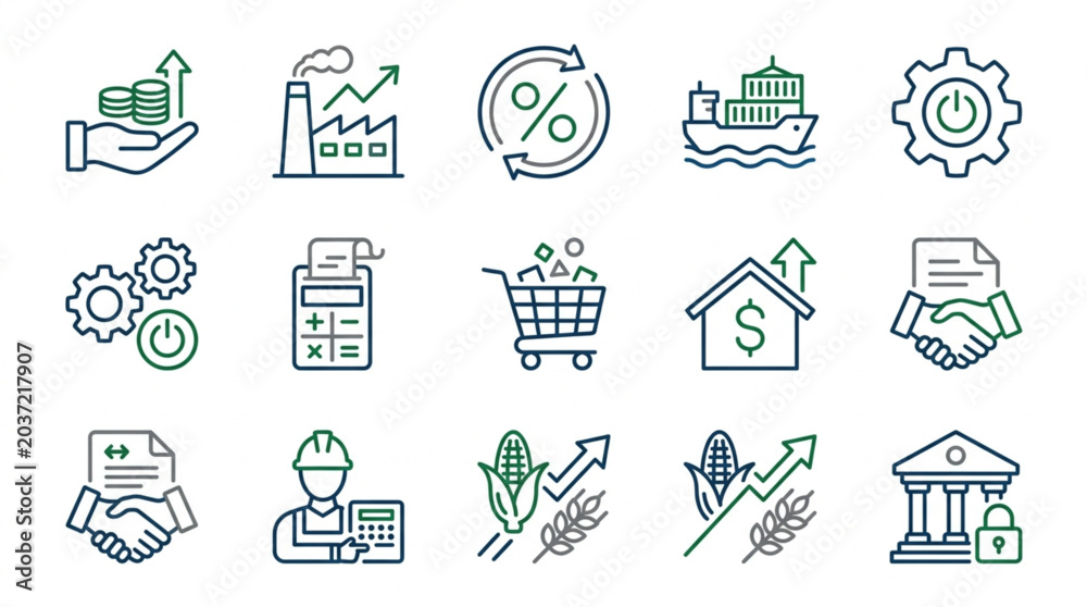 Fototapeta premium Business and Economic Development Icons Set