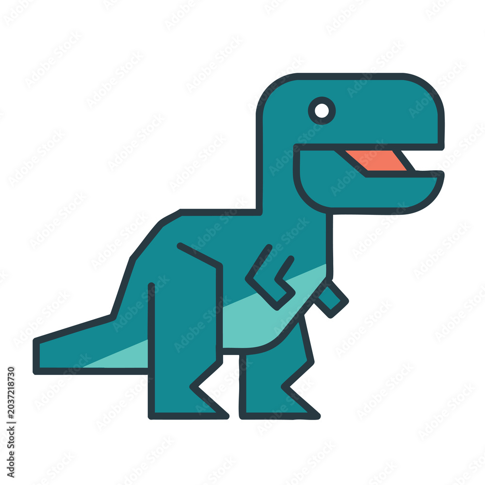 Fototapeta premium Minimalist vector illustration of a friendly cartoon Tyrannosaurus Rex dinosaur.