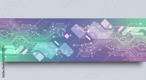 Abstract digital circuit board pattern with colorful shapes isolated on transparent background