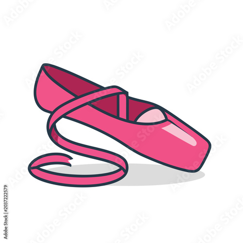 Pink ballet pointe shoe with satin ribbon isolated on white background.
