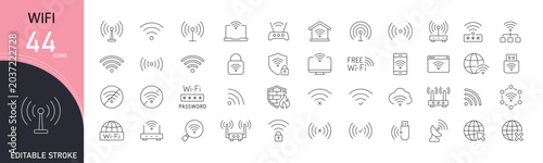 Φωτογραφία WiFi icons set representing wireless internet connection, network signal, hotspot, connectivity, data transmission and digital communication