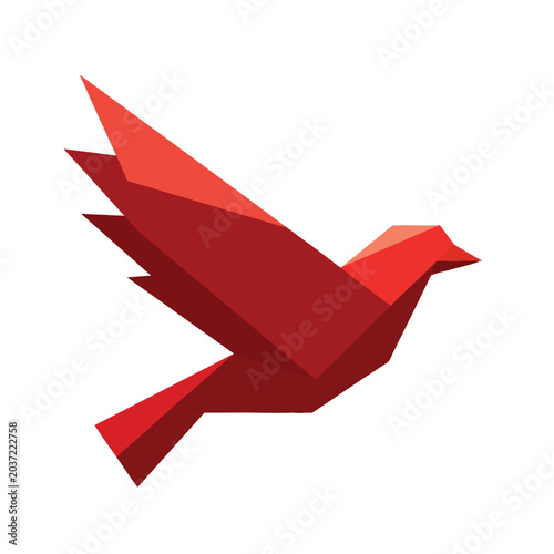 Minimalist red origami bird geometric vector illustration.