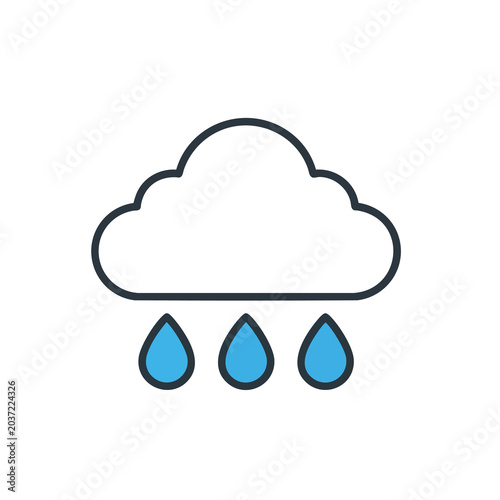Minimalist weather icon showing a rain cloud with falling blue water drops.