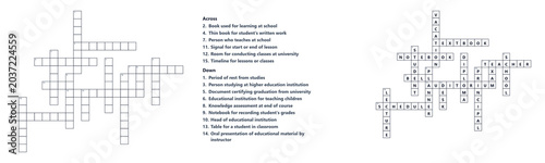 Crossword solution sheet for thematic crossword puzzle Education  