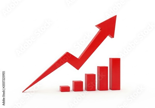 Red upward growth arrow with bar chart