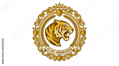 Obraz na płótnie Golden vintage vector illustration of a majestic lion head symbol and king emble
