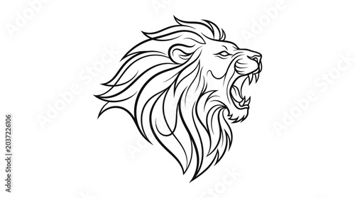 Canvas Print A black and white tribal lion head vector illustration and wild animal tattoo de