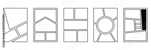 Foto Photo collage frame with creative outline geometric layouts for moodboard composition, digital presentation, social media stories, comic books, graphic design, vector illustration