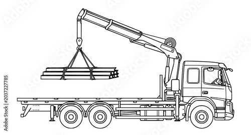 Photos Industrial Flatbed Transport Truck with Telescopic Crane Vector Design
