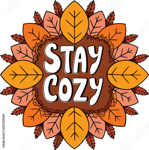 cozy autumn aesthetic quote with leaves on white background 