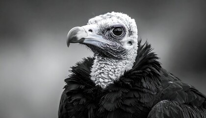 A close-up portrait of a bird with distinctive white head and dark body
